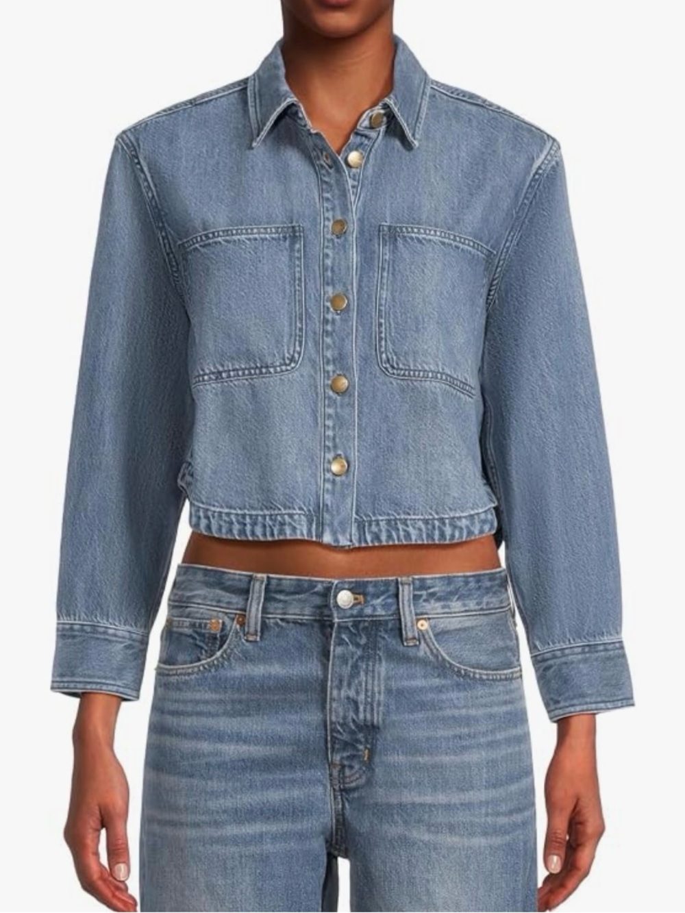 NWT Madewell Women's Cropped Boxy Long Sleeve Shirt in Maspeth Wash Size XXS